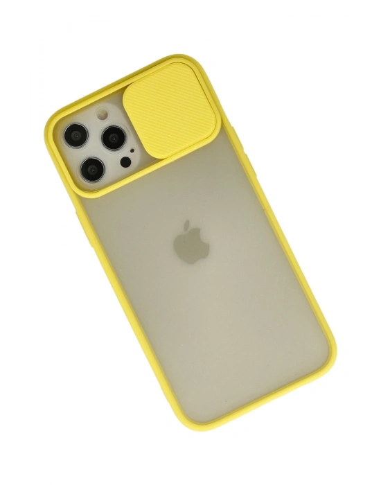 Newface iPhone 12 Pro Max Kılıf Palm Buzlu Kamera Sürgülü Silikon - Sarı