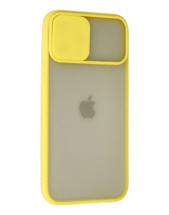 Newface iPhone 12 Pro Max Kılıf Palm Buzlu Kamera Sürgülü Silikon - Sarı