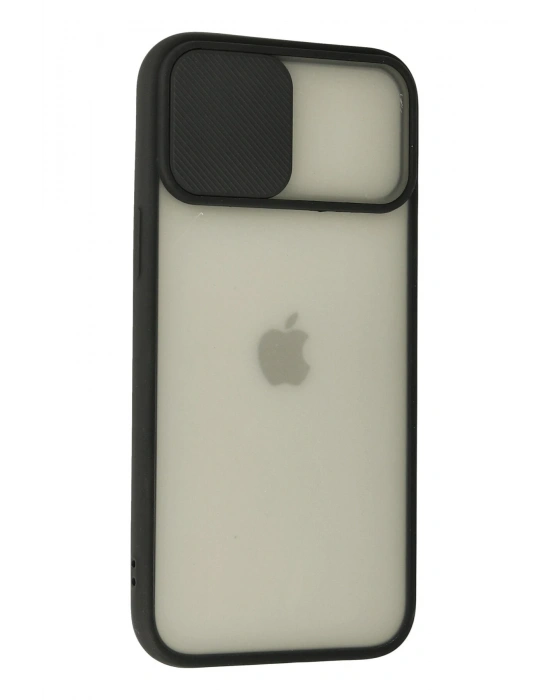 Newface iPhone 12 Pro Max Kılıf Palm Buzlu Kamera Sürgülü Silikon - Siyah