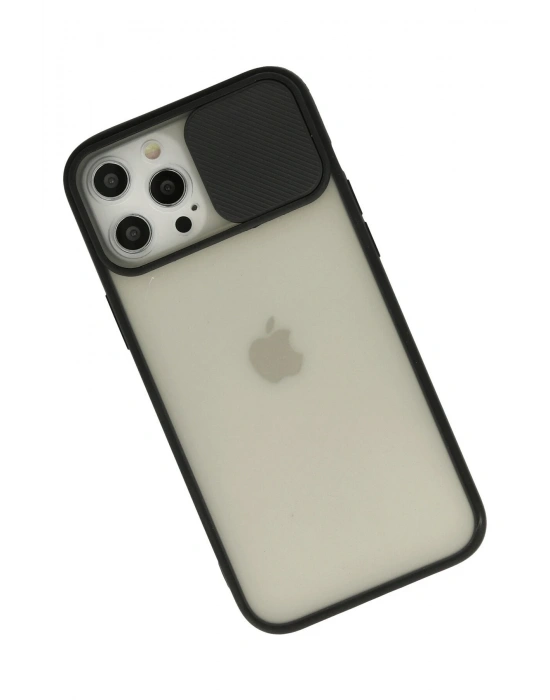 Newface iPhone 12 Pro Max Kılıf Palm Buzlu Kamera Sürgülü Silikon - Siyah