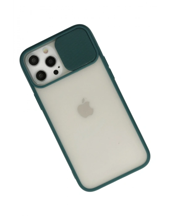 Newface iPhone 12 Pro Max Kılıf Palm Buzlu Kamera Sürgülü Silikon - Yeşil