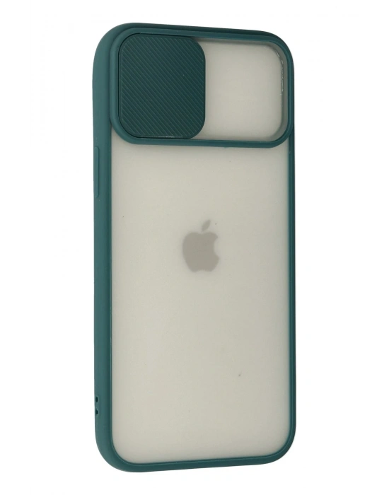 Newface iPhone 12 Pro Max Kılıf Palm Buzlu Kamera Sürgülü Silikon - Yeşil