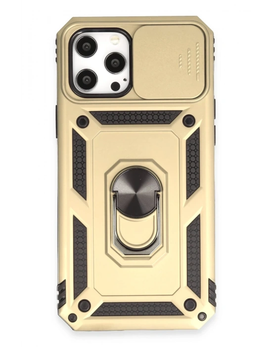 Newface iPhone 12 Pro Max Kılıf Pars Lens Yüzüklü Silikon - Gold