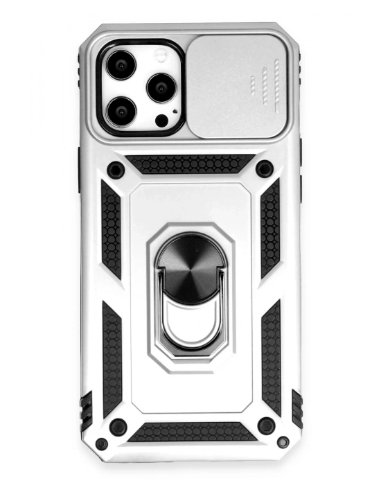 Newface iPhone 12 Pro Max Kılıf Pars Lens Yüzüklü Silikon - Gümüş