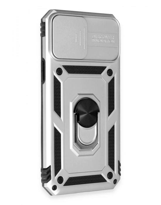 Newface iPhone 12 Pro Max Kılıf Pars Lens Yüzüklü Silikon - Gümüş