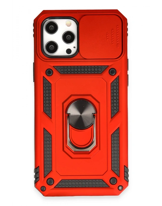 Newface iPhone 12 Pro Max Kılıf Pars Lens Yüzüklü Silikon - Kırmızı