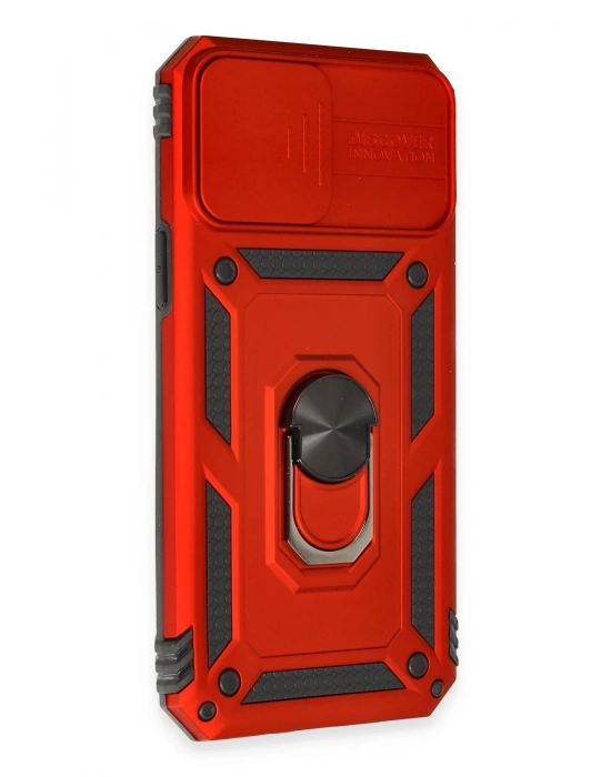 Newface iPhone 12 Pro Max Kılıf Pars Lens Yüzüklü Silikon - Kırmızı