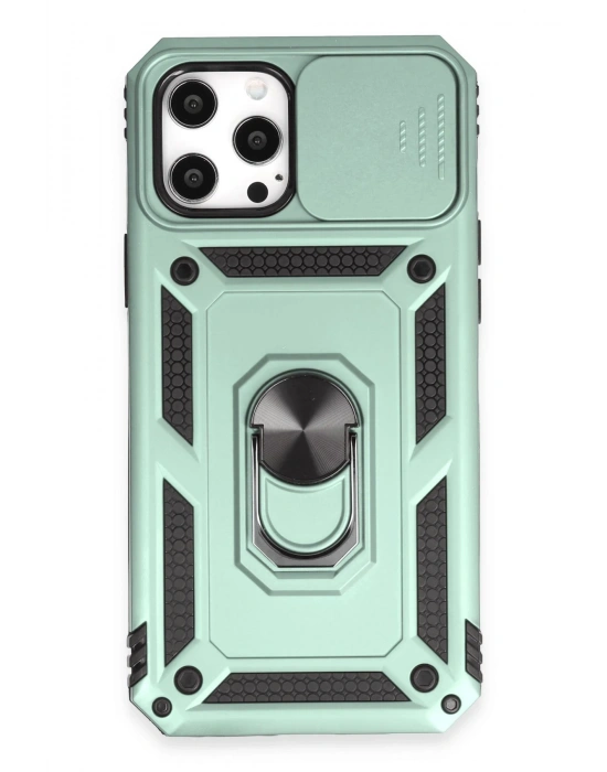 Newface iPhone 12 Pro Max Kılıf Pars Lens Yüzüklü Silikon - Yeşil