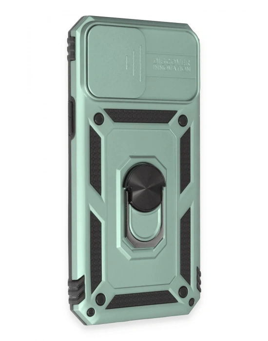 Newface iPhone 12 Pro Max Kılıf Pars Lens Yüzüklü Silikon - Yeşil