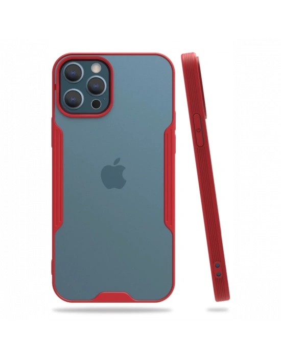 Newface iPhone 12 Pro Max Kılıf Platin Silikon - Kırmızı