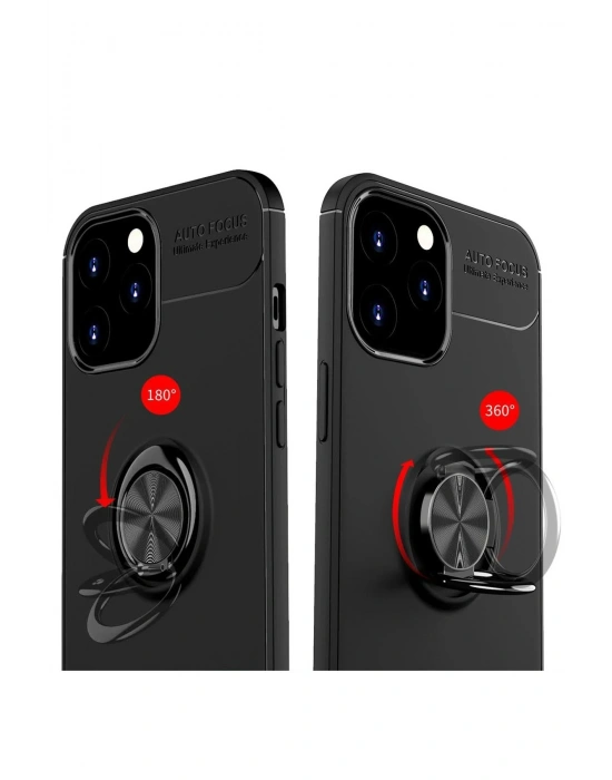 Newface iPhone 12 Pro Max Kılıf Range Yüzüklü Silikon - Kırmızı