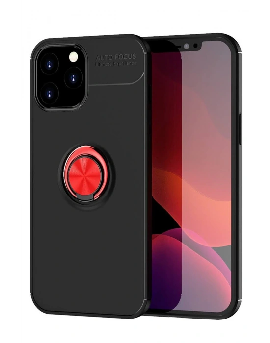 Newface iPhone 12 Pro Max Kılıf Range Yüzüklü Silikon - Siyah-Kırmızı