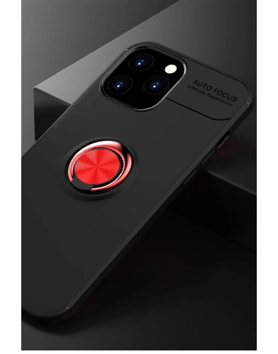 Newface iPhone 12 Pro Max Kılıf Range Yüzüklü Silikon - Siyah-Kırmızı