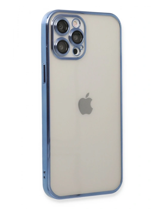 Newface iPhone 12 Pro Max Kılıf Razer Lensli Silikon - Açık Mavi