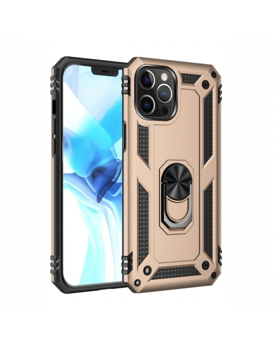 Newface iPhone 12 Pro Max Kılıf Sofya Yüzüklü Silikon Kapak - Gold