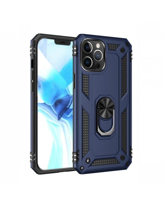 Newface iPhone 12 Pro Max Kılıf Sofya Yüzüklü Silikon Kapak - Lacivert