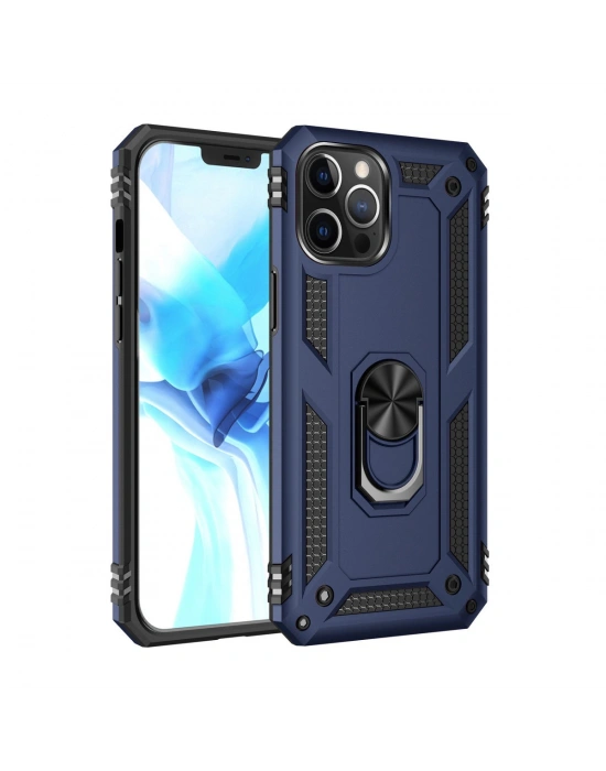 Newface iPhone 12 Pro Max Kılıf Sofya Yüzüklü Silikon Kapak - Lacivert