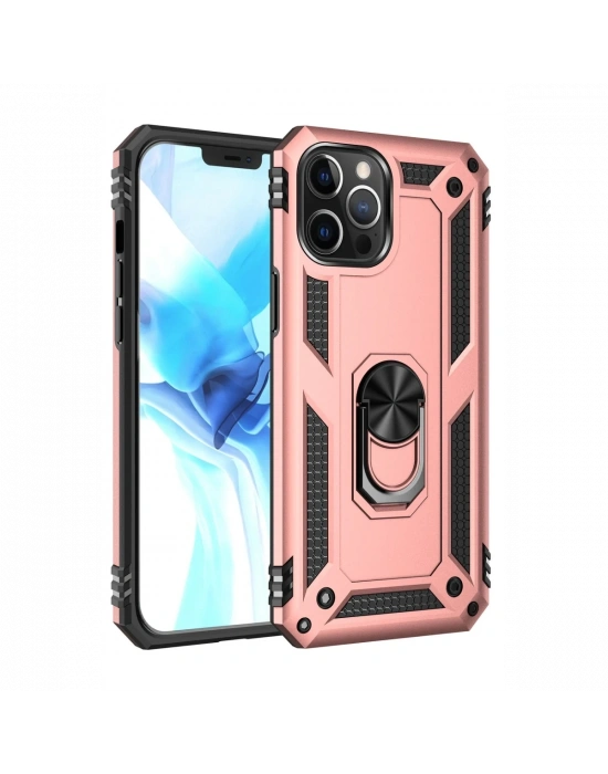 Newface iPhone 12 Pro Max Kılıf Sofya Yüzüklü Silikon Kapak - Rose