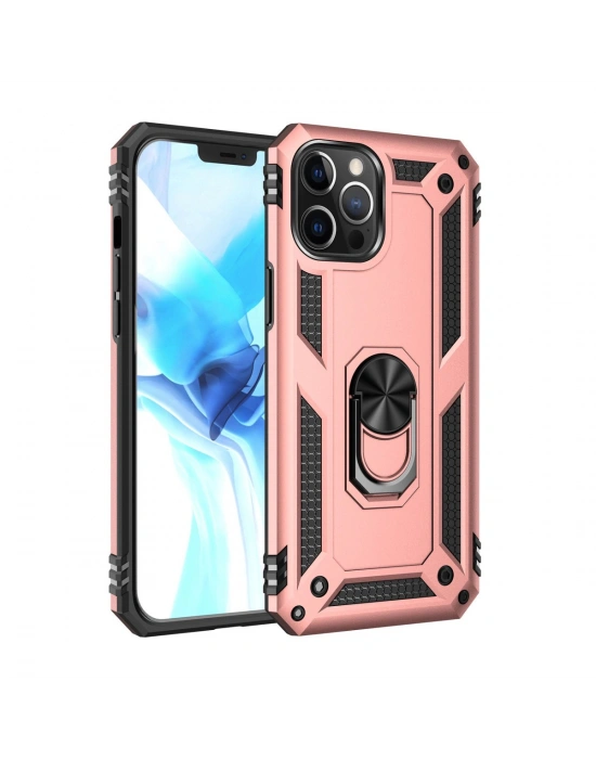 Newface iPhone 12 Pro Max Kılıf Sofya Yüzüklü Silikon Kapak - Rose