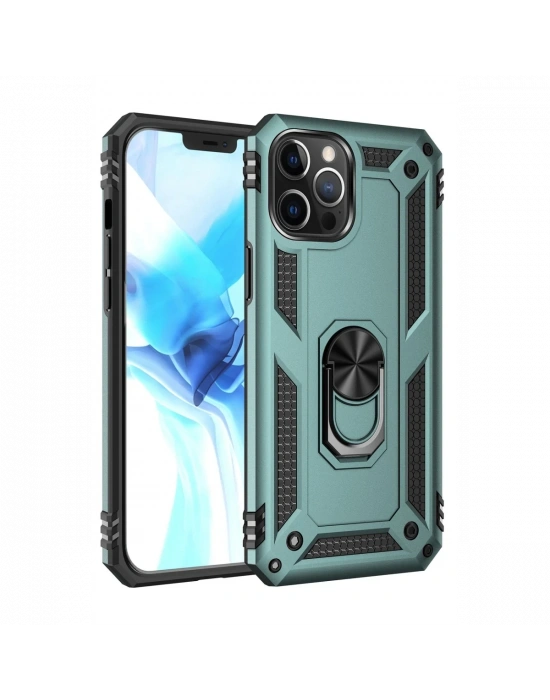 Newface iPhone 12 Pro Max Kılıf Sofya Yüzüklü Silikon Kapak - Yeşil