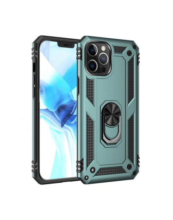 Newface iPhone 12 Pro Max Kılıf Sofya Yüzüklü Silikon Kapak - Yeşil