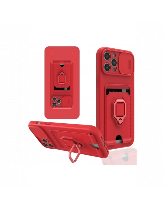 Newface iPhone 12 Pro Max Kılıf Zuma Kartvizitli Yüzüklü Silikon - Kırmızı