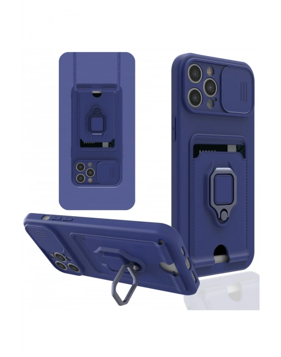 Newface iPhone 12 Pro Max Kılıf Zuma Kartvizitli Yüzüklü Silikon - Lacivert