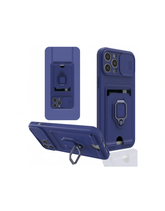 Newface iPhone 12 Pro Max Kılıf Zuma Kartvizitli Yüzüklü Silikon - Lacivert