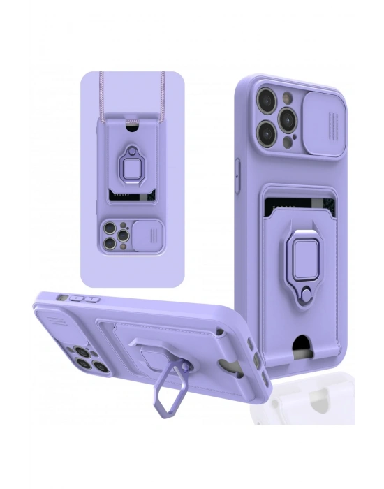 Newface iPhone 12 Pro Max Kılıf Zuma Kartvizitli Yüzüklü Silikon - Lila