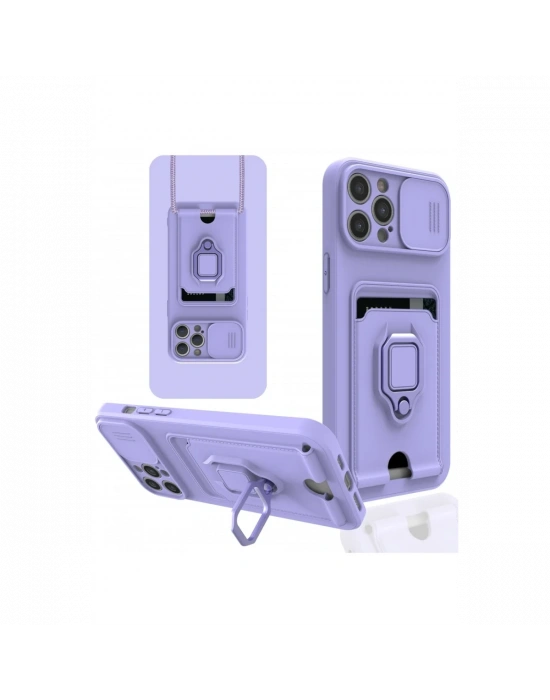Newface iPhone 12 Pro Max Kılıf Zuma Kartvizitli Yüzüklü Silikon - Lila