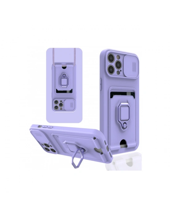 Newface iPhone 12 Pro Max Kılıf Zuma Kartvizitli Yüzüklü Silikon - Lila