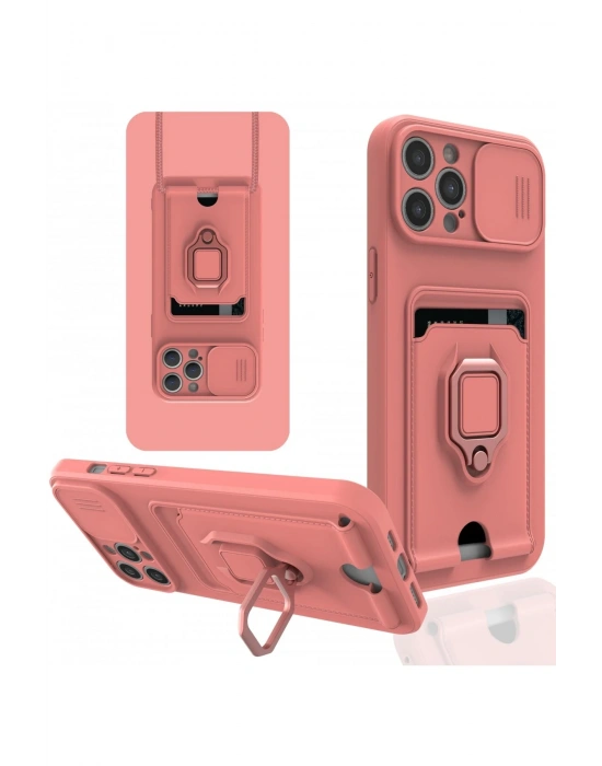 Newface iPhone 12 Pro Max Kılıf Zuma Kartvizitli Yüzüklü Silikon - Pembe