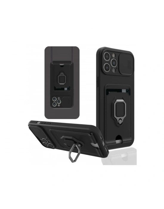 Newface iPhone 12 Pro Max Kılıf Zuma Kartvizitli Yüzüklü Silikon - Siyah