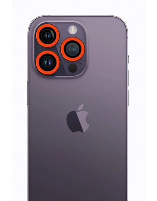 Newface iPhone 12 Pro Max Neon Fosforlu Kamera Lens - Turuncu