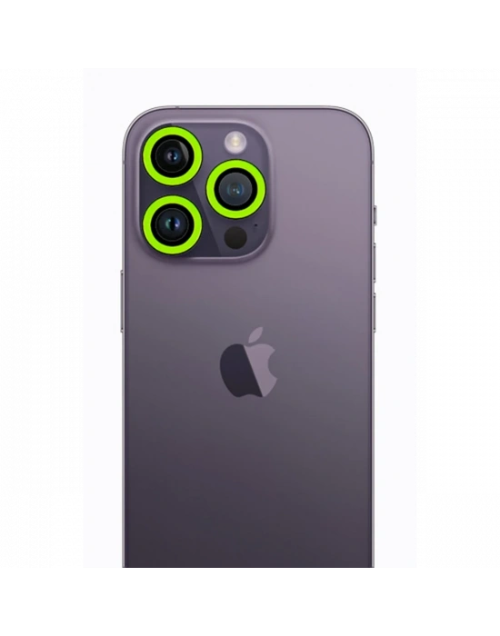 Newface iPhone 12 Pro Max Neon Fosforlu Kamera Lens - Yeşil