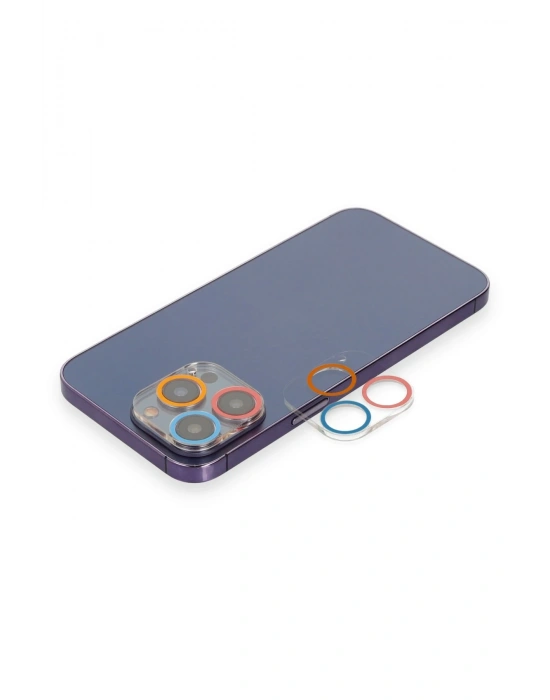 Newface iPhone 12 Pro Max Renkli Kamera Lens Koruma Cam - Pembe-Mavi