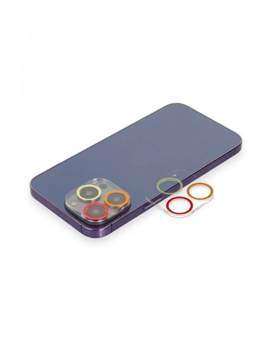 Newface iPhone 12 Pro Max Renkli Kamera Lens Koruma Cam - Turuncu-Kırmızı
