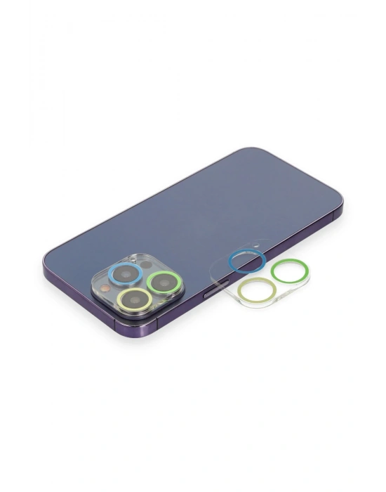 Newface iPhone 12 Pro Max Renkli Kamera Lens Koruma Cam - Yeşil-Sarı