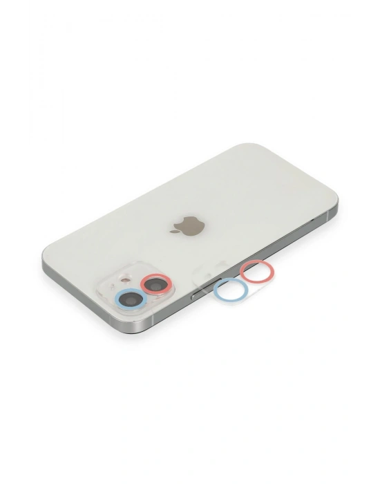 Newface iPhone 12 Renkli Kamera Lens Koruma Cam - Pembe-Mavi