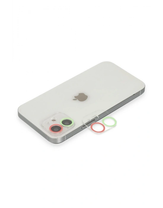 Newface iPhone 12 Renkli Kamera Lens Koruma Cam - Yeşil-Pembe