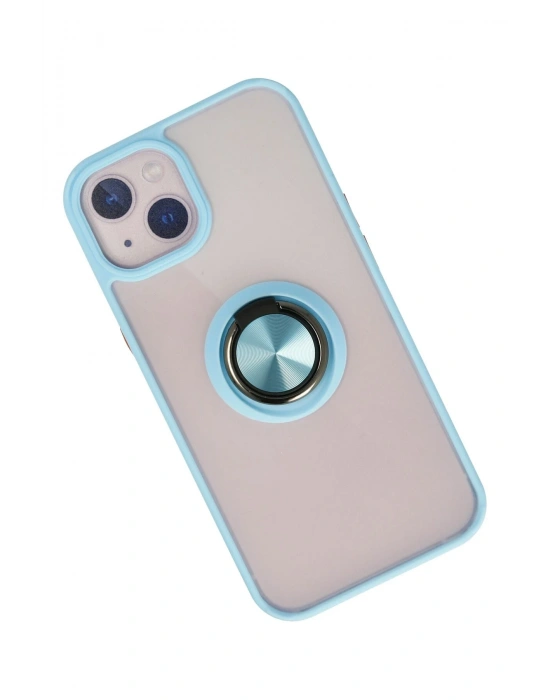 Newface iPhone 13 Kılıf Montreal Yüzüklü Silikon Kapak - Buz Mavi