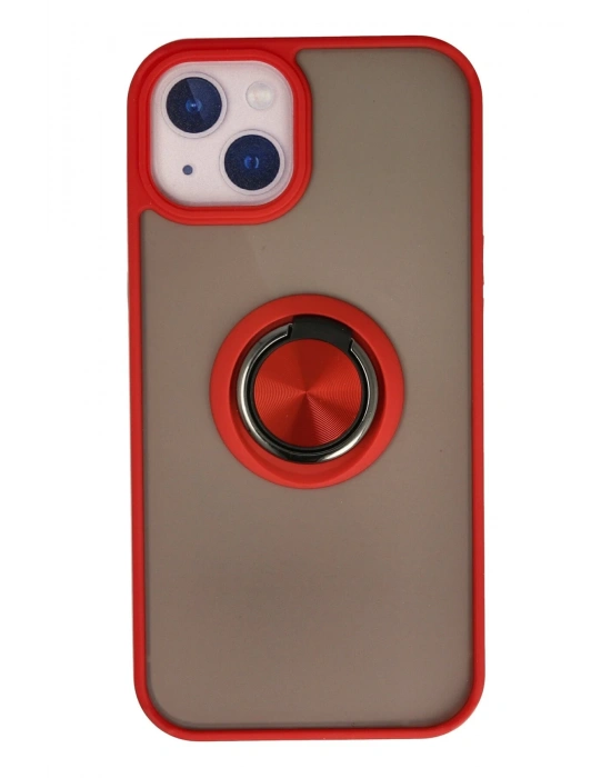 Newface iPhone 13 Kılıf Montreal Yüzüklü Silikon Kapak - Kırmızı