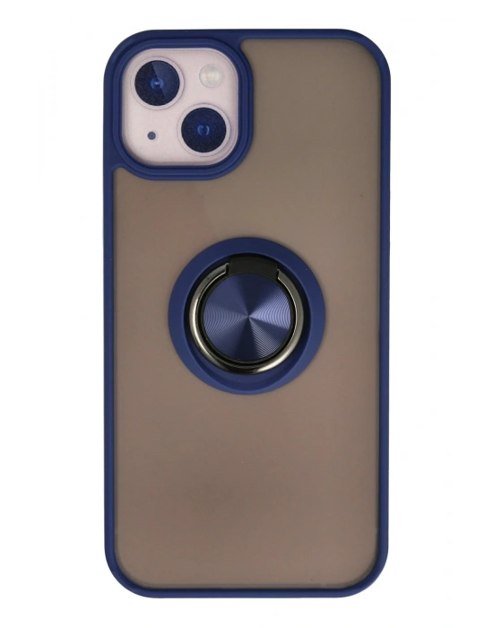 Newface iPhone 13 Kılıf Montreal Yüzüklü Silikon Kapak - Lacivert