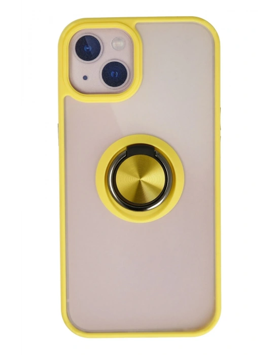 Newface iPhone 13 Kılıf Montreal Yüzüklü Silikon Kapak - Sarı