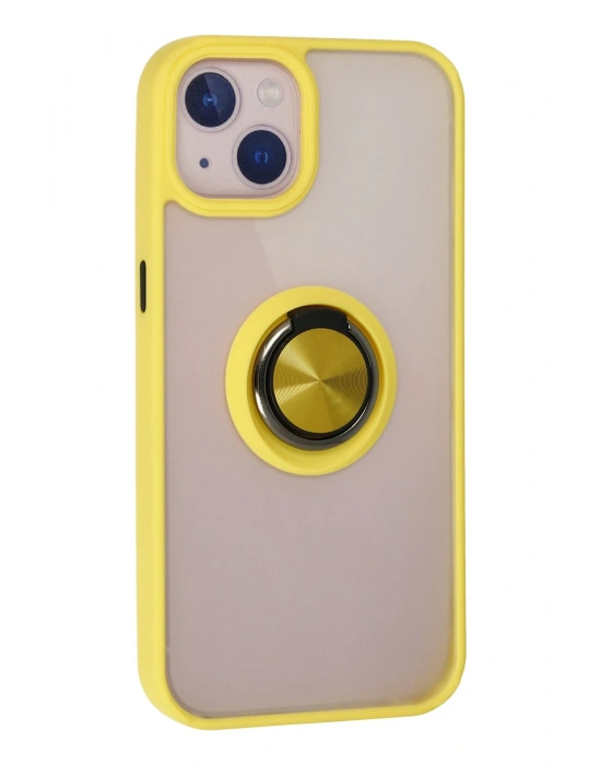 Newface iPhone 13 Kılıf Montreal Yüzüklü Silikon Kapak - Sarı
