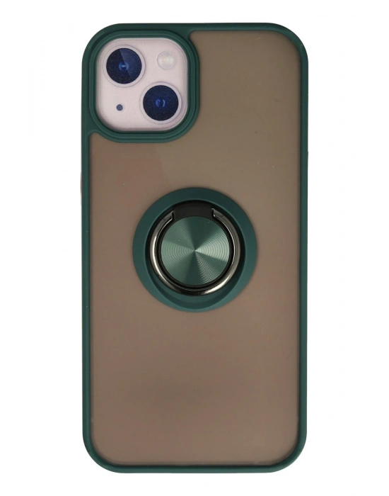 Newface iPhone 13 Kılıf Montreal Yüzüklü Silikon Kapak - Yeşil