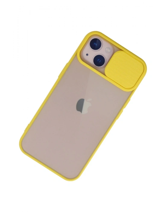 Newface iPhone 13 Kılıf Palm Buzlu Kamera Sürgülü Silikon - Sarı