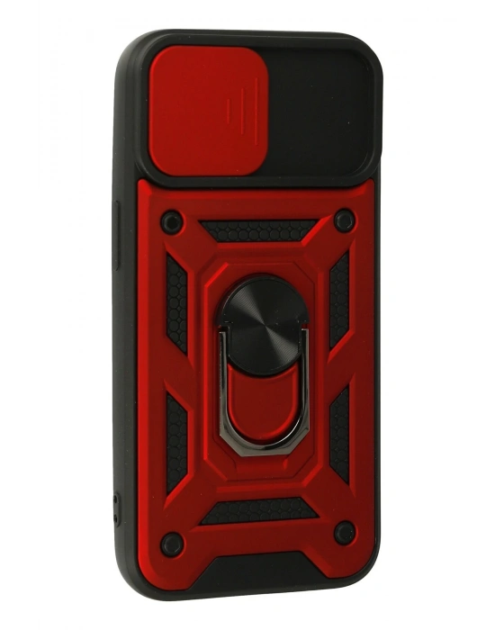 Newface iPhone 13 Kılıf Pars Lens Yüzüklü Silikon - Kırmızı