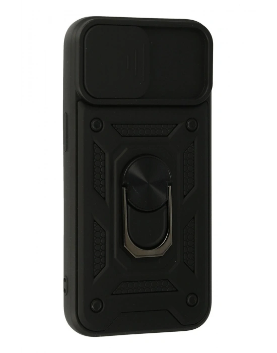 Newface iPhone 13 Kılıf Pars Lens Yüzüklü Silikon - Siyah