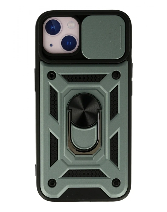 Newface iPhone 13 Kılıf Pars Lens Yüzüklü Silikon - Yeşil